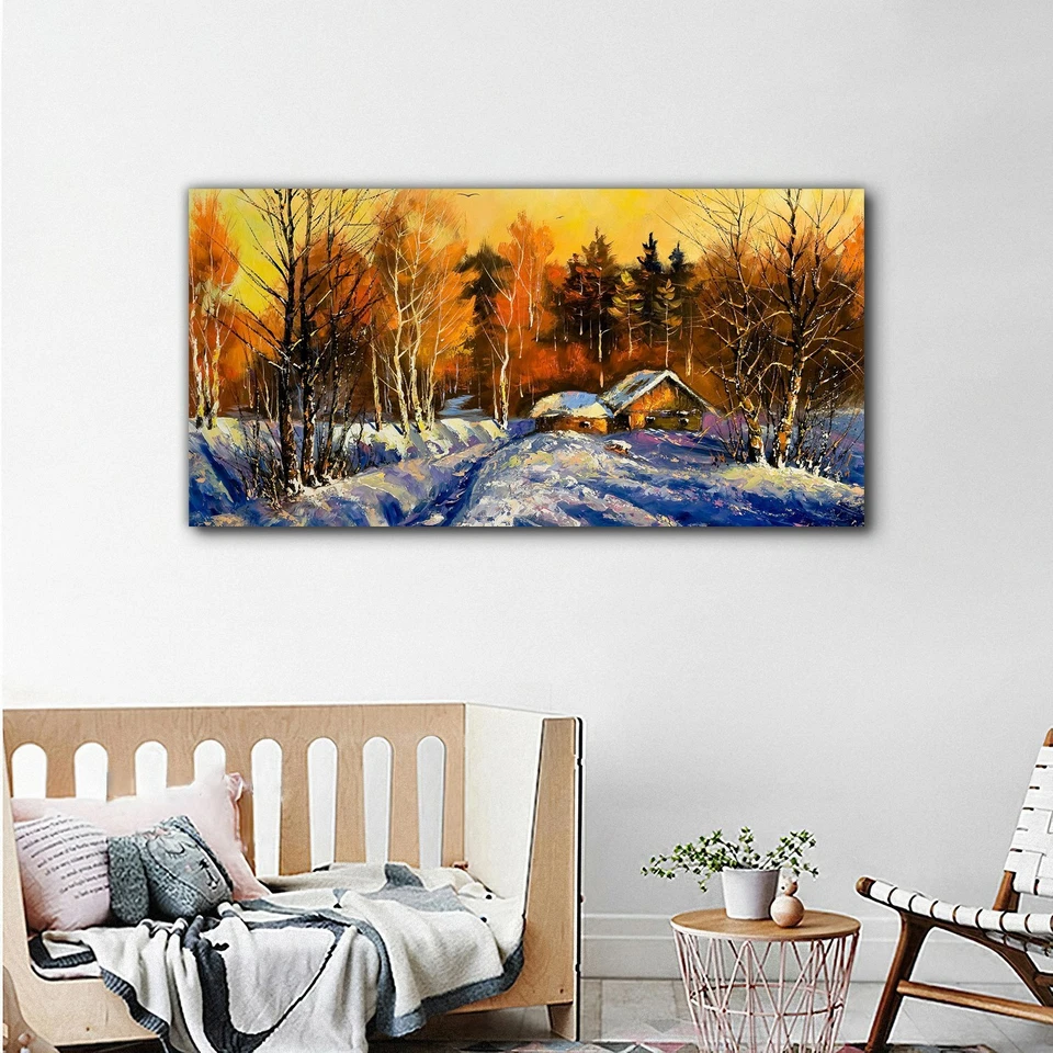 Canvas Wandbild Leinwand Bilder 100x50 Deko Landschaft Abend im Winter dorf - Bild 3 von 4