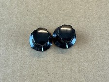 2 NOS Vintage Daka-Ware Black Bakelite Small Round 3/4" Scalloped Pointer Knobs