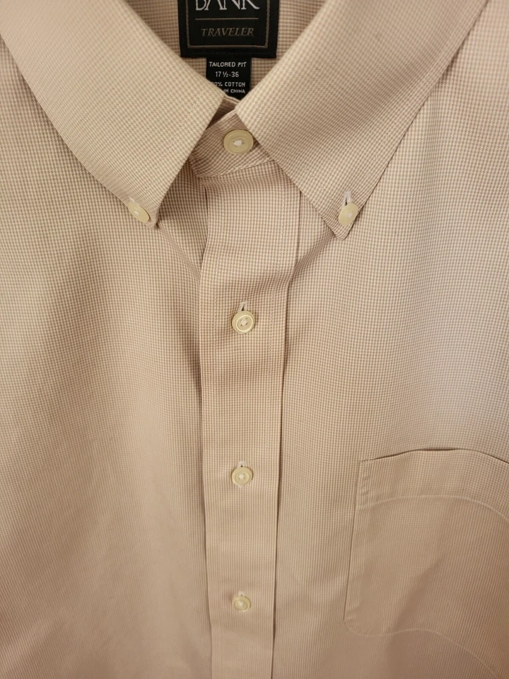 Joseph A. Camisa Bank Para Hombre 17 1/2 Algodón Tostado Manga Larga Cuello Abotonado  Foto 2 de 4