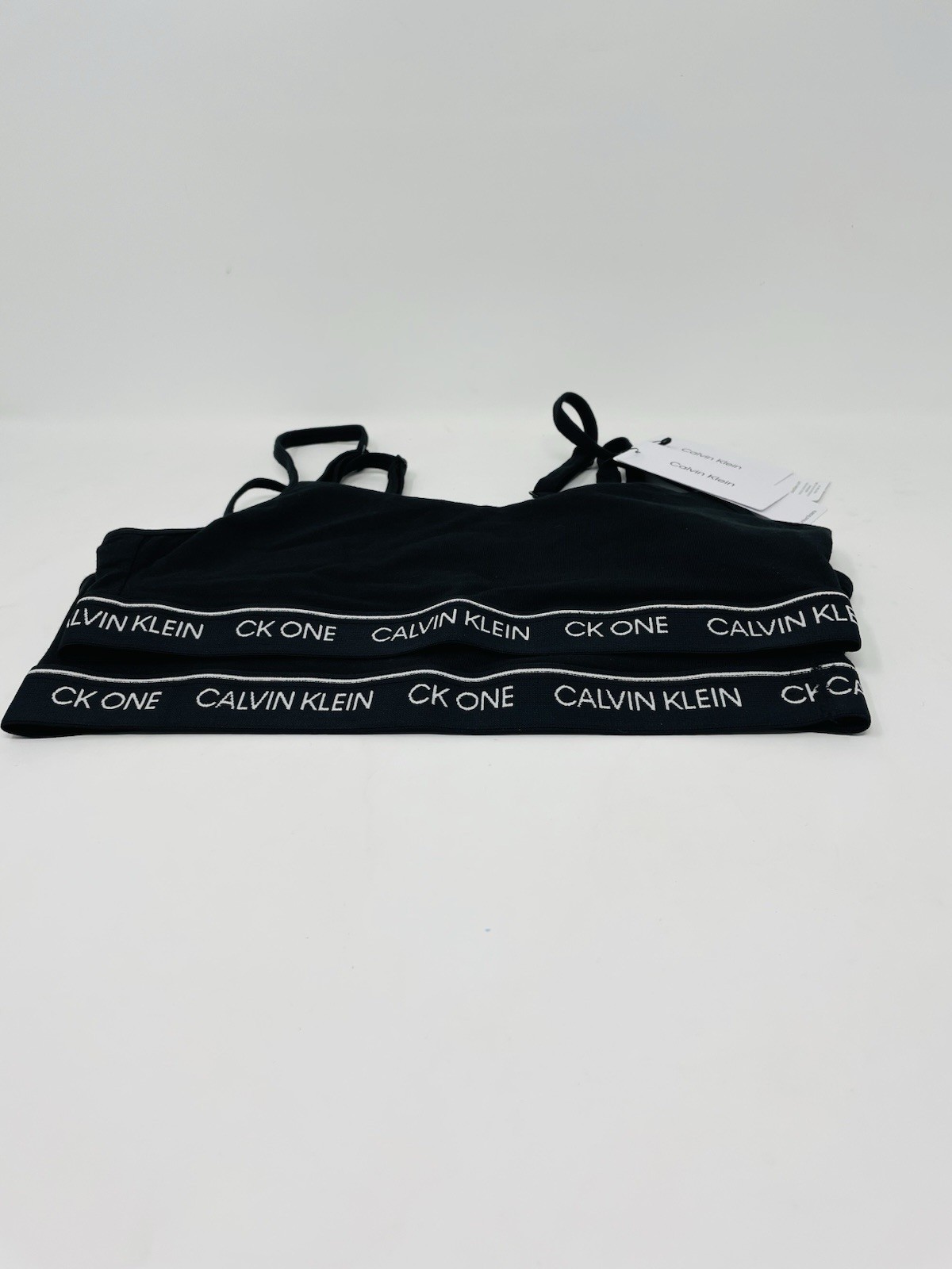 CK One Lot 2 Unlined Bralettes Size Small Black Logo Adjustable Brand NWT thumbnail 3