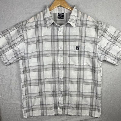 Lowrider Shirt Mens XL Gray White Plaid Button Up Chicano Cholo Homies Baggy