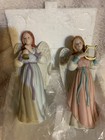 Vtg Homco Angels Heavenly Duet Figurines (2) #1422 Wings Playing Harp Trumpet