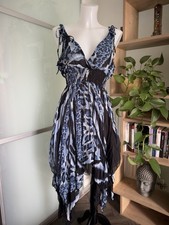 Sweet Miss Blue Animal Print Handkerchief Hem Fairy Boho Y2K Dress UK 12