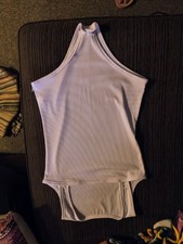 Womens Square Neck Ribbed Tank Bodysuit Medium White