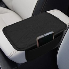 Car Center Console Cover with 2 Storage Bags - Leather Car Armrest Cushion Pad V