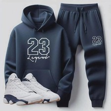 Men's Blue Sweatsuit 23 Legend Hoodie Joggers Matches Jordan 13 Midnight Navy