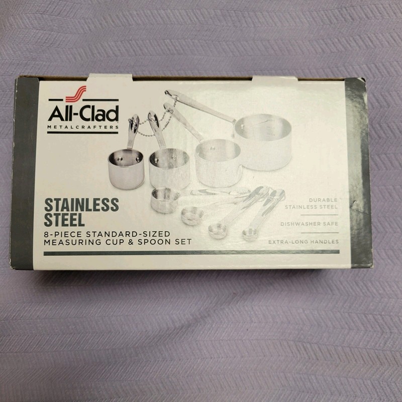 ALL-CLAD 8 piece Stainless Steel 4 Measuring Cups & 4 Measuring Spoons Set NWT