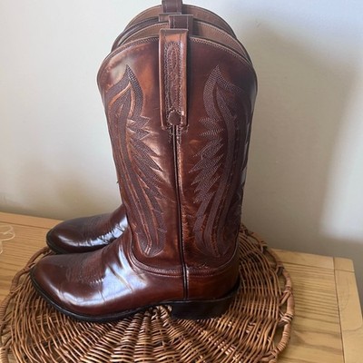 Vintage Lucchese 2000 Leather Cherry Brown Boots 8.5 E T3013R4 Point Toe USA