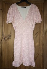 Zara pink white ditsy floral shirred frill mini dress M