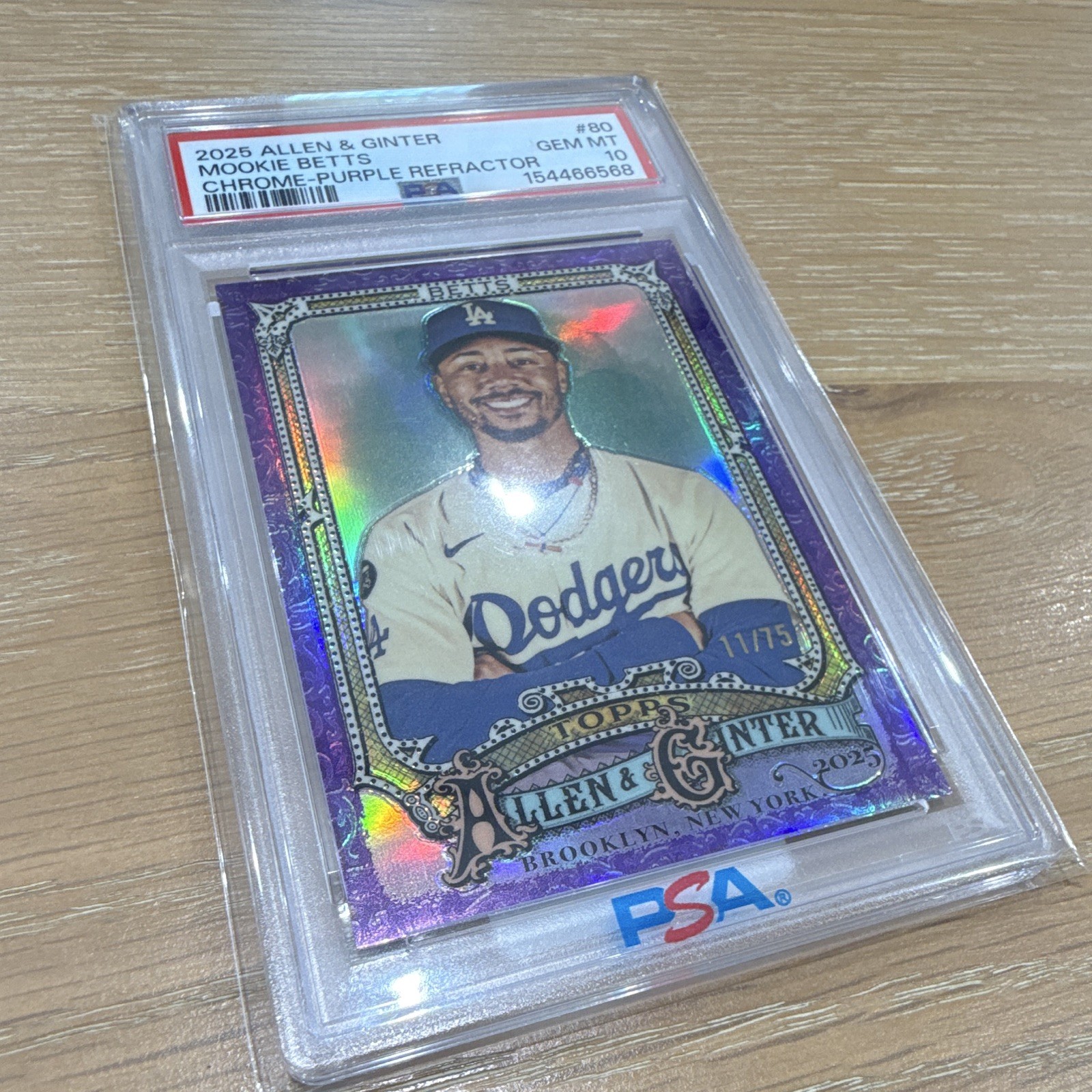 TOPPS 2025 ALLEN & GINTER MOOKIE BETTS CHROME PURPLE REFRACTOR /75 #80 PSA 10 view 3