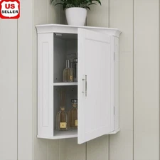 Wall Mounted Corner Storage Cabinet W/ Adjustable Shelves Bathroom Organizer MDF