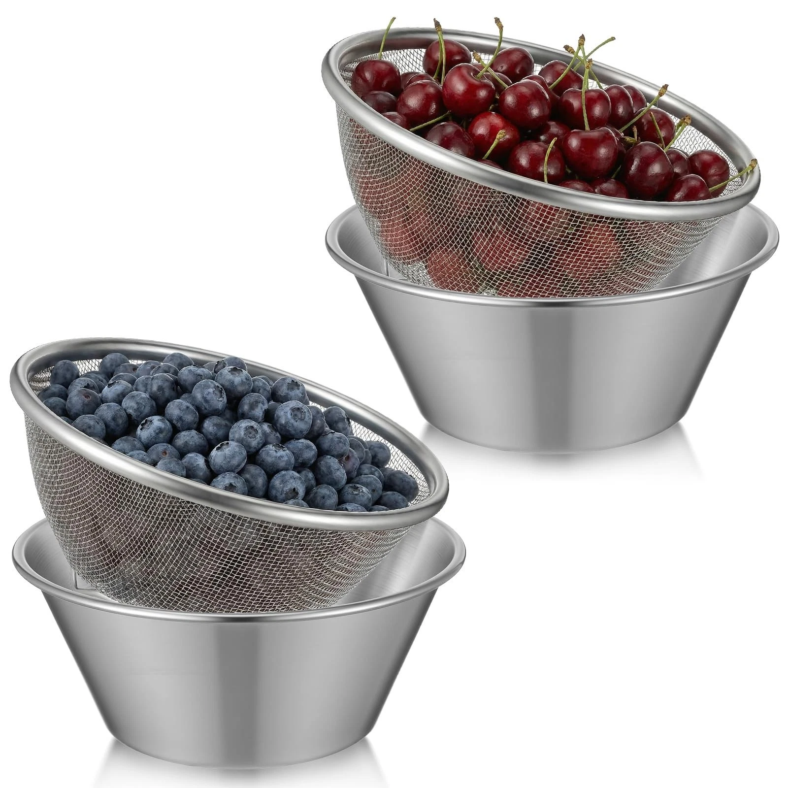 2 Sets Mini Colander & Food Strainer, 4 Pcs Total 304 Stainless Steel Small M...