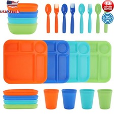 Kids Dinnerware Set 24 Pc Multicolor Fun Eating Utensils Microwave Safe BPA Free