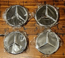 Mercedes 75mm Wheel Center Caps 4 Chrome Finish W Black
