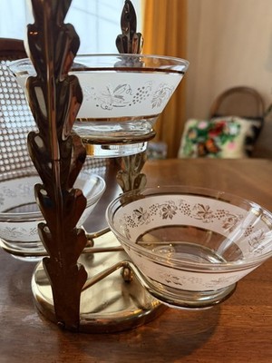 Vintage Libbey Glass Company Brass Three-tier Snack Caddy with Handle