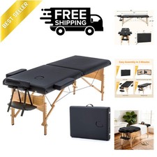 Professional Portable Lightweight Bi-Fold Massage Table w Reiki Panels - Black