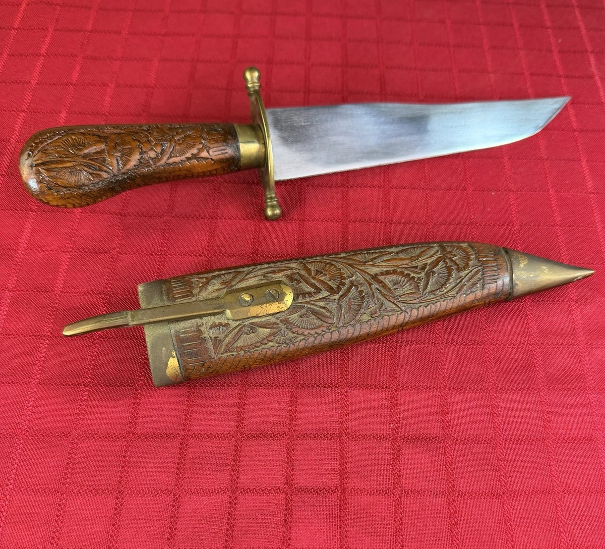 Hand-Carved Indian Dagger – 10” Rosewood & Brass Knife with