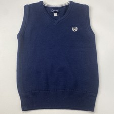 NWT Chaps Sweater Vest Boys Size 7 Navy Blue V-Neck Logo 100 Cotton Preppy