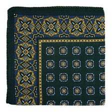Forest Green Geometric Wool/Cashmere Pocket Square Handmade in Italy 
