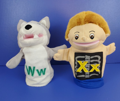 Lot of 2 Lakeshore Alphabet Hand Puppet W w Wolf and X x X-Ray  12''