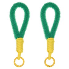 Macrame Keychain Wristlet, 2Pcs Plush Keychain Bracelet, Green Yellow
