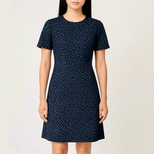 Ann Taylor Blue Geometric Print Short Sleeve Career  Mini Sheath A-line Dress 4