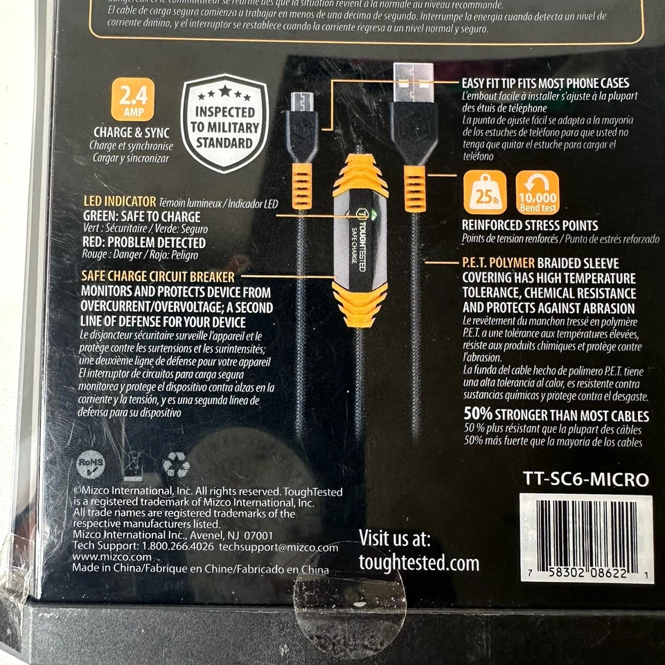 TOUGH TESTED 4 Ft Charge & Sync PRO+ Safe Charge Cable Micro USB - Image 4 of 4