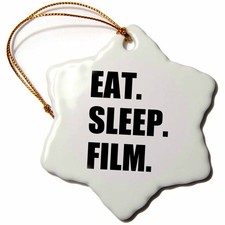 3dRose Eat Sleep Film Snowflake Porcelain Ornament 3 Inch Movie Maker Gift