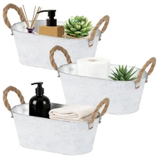 3 Packs Rustic Metal Storage Basket for Toilet Tank Top Bathroom Decoration T...