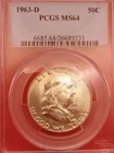 1963 D Franklin Silver Half Dollar PCGS MS64