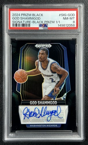 1/1 GOD SHAMMGOD PSA 8 2024-25 PANINI PRIZM BLACK SIGNATURES AUTO BLACK 1/1