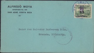 COSTA RICA 1929 13 EN 40 CENTIMOS ON COVER SC# 150