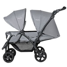 Foldable Double Baby Stroller Stand On Front  Back Seats Pushchair Gray