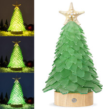 Green Sea Glass Christmas Tree - Handcrafted Mini Christmas Tree with 3-Color LE