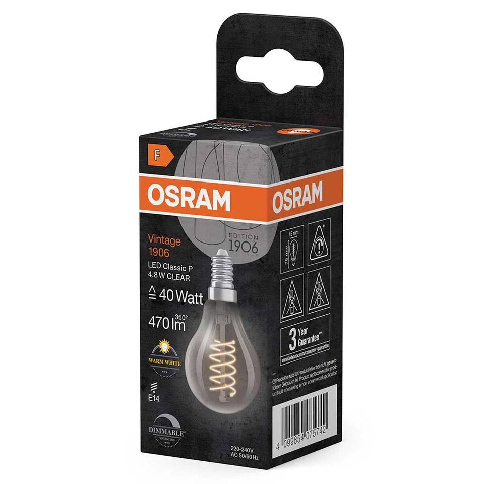 Osram LED Spiral Filament Tropfen Vintage 1906 4,8W = 40W E14 klar 2700K Dimmbar - Bild 3 von 4