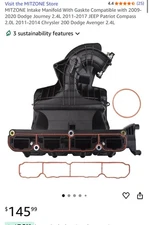 MITZONE Intake Manifold Gaskte for 2012-2020 Dodge Journey 2.4L 2011-2017 JEEP
