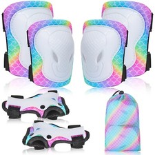Knee Pads for Kids Elbow Pads Wrist Guards with Drawstring Mesh Bag, 7 in 1 Prot