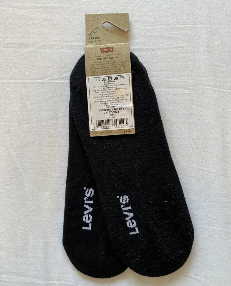 Levi 168SF Two Pairs Soft Cotton Low Rise Comfort Socks Size Uk 6-8 Black - Image 4 of 4