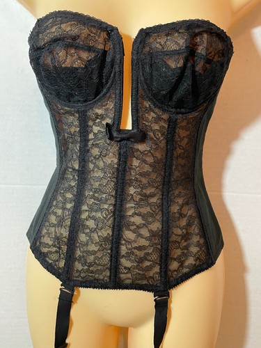 Vtg 34B WARNERS CORSET Merry Widow Bra Top FLORAL LACE GARTERS WHIMSIGOTH Fairy