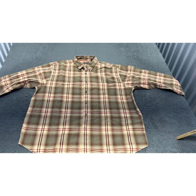 St John Bay Button Down Casual Flannel Shirt Men s 2X Large Tall Plaid Brown