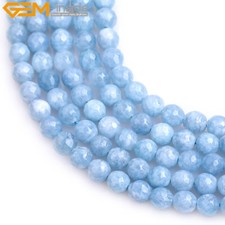 Round Blue Aquamarine Color Jade Faceted Stone Jewelry Making Loose Beads 15"