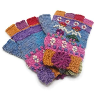 Set of Chullo with Multicolor Wool Gloves Hand Knitted Winter Warm Set of Chullo with Gloves Knitted in Multicolor Wool Winter  main image 2