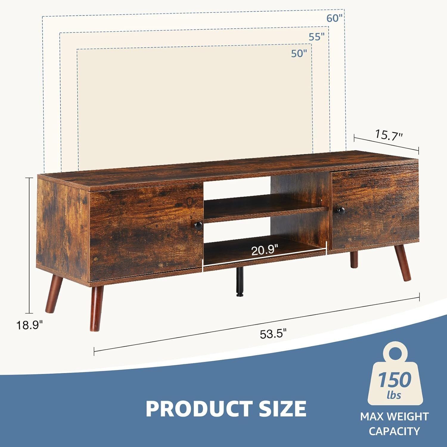 For 60 Inch Tv Entertainment Center Media Console With Stora