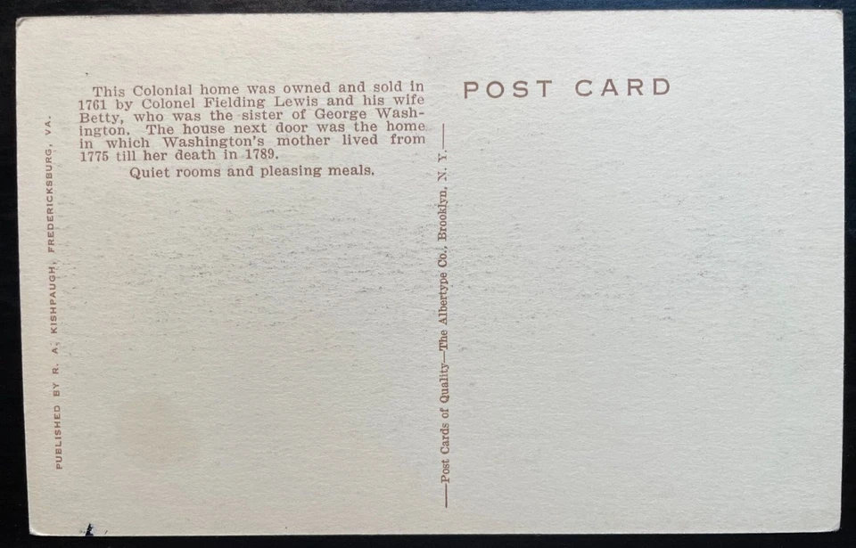 Vintage Postcard 1930-145 The Betty Washington Inn, Fredericksburg, Virginia - Image 2 of 2