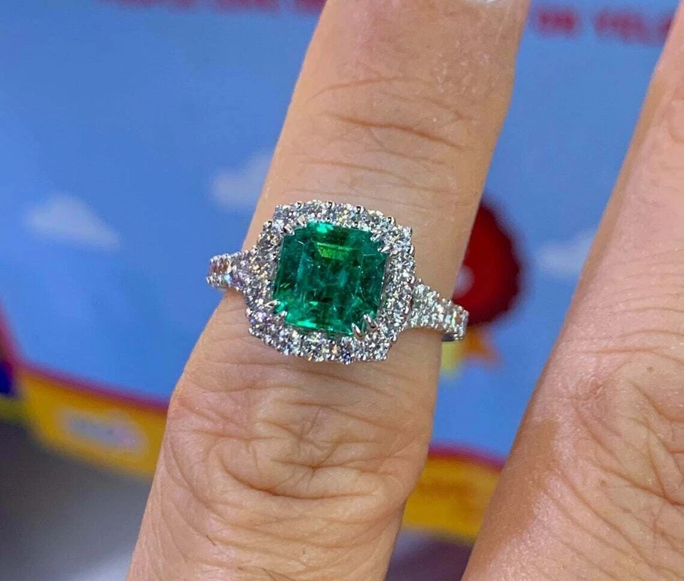 2.50 Ct Asscher Cut Simulated Stone Engagement Wedding Ring 14K Solid White Gold - Image 2 of 4