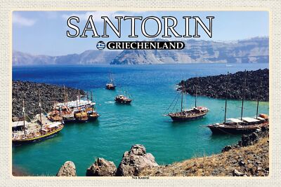 Holzschild 18x12 Santorin Griechenland Kameni Vulkaninsel Wand Deko Bar Kneipe S