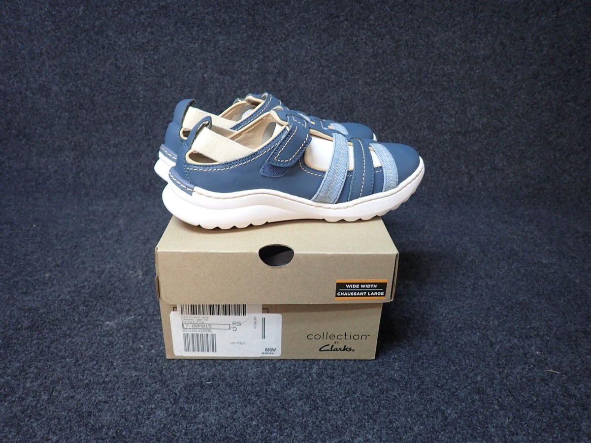 NEW Clarks Teagan Step Leather Sandal Blue Grey Women's Size