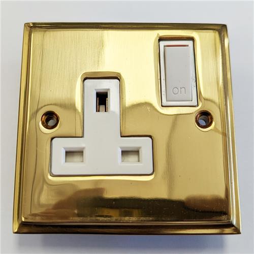 Litecraft Plug Socket 1 Gang 45A With On/ Off Switch - Polished Brass Clearance