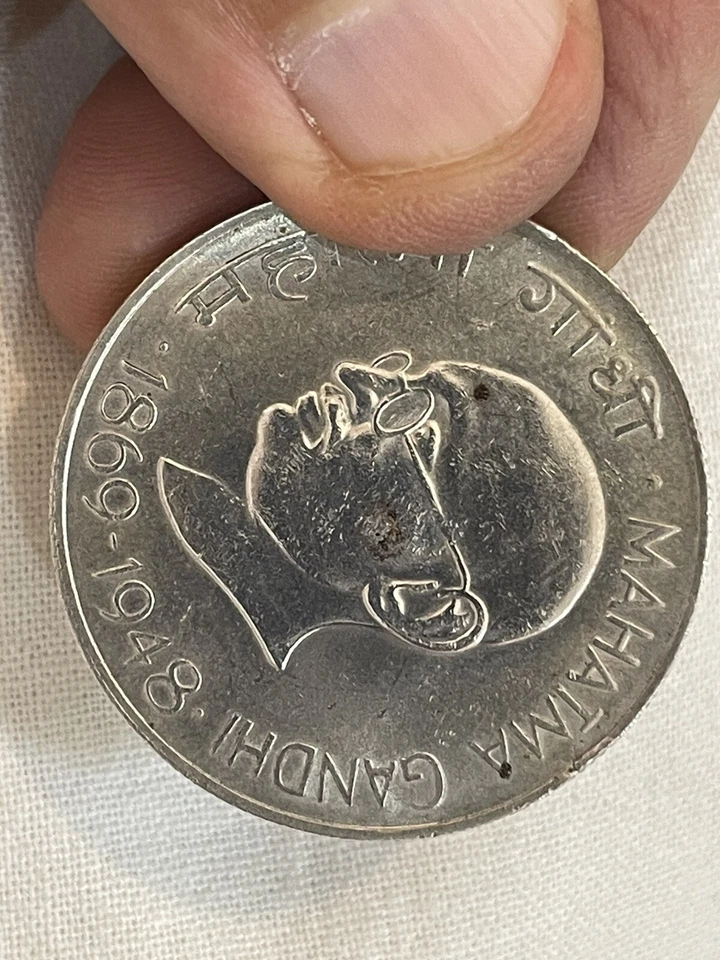 Antigua moneda de plata esterlina de Mahatma Gandhi India 10 rupias 1969 Foto 4 de 4