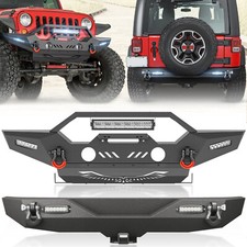 For 07-2018 Jeep Wrangler Jk Jku Front Rear Bumper W D-rings  Led Lights